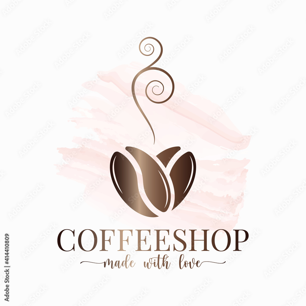 Poster coffee bean watercolor logo love concept design