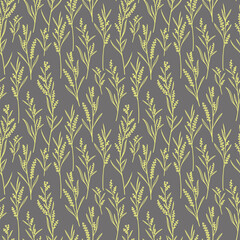 Vector herbs and flowers seamless pattern. Wild grass color silhouettes background