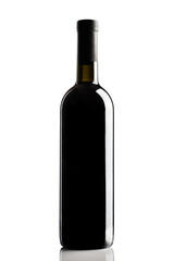 bottle of red wine without label isolated on white background