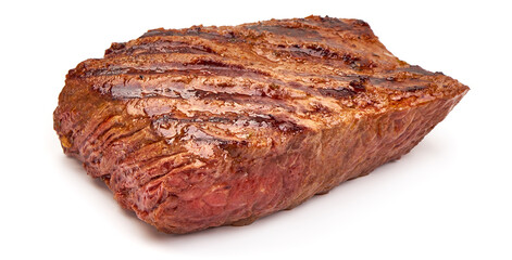 Grilled beef steak, isolated on white background