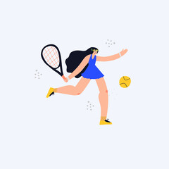 Girl with tennis racket flat vector illustration.