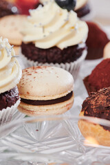 sweet catering. macarons and delicious desserts on the festive table. close-up