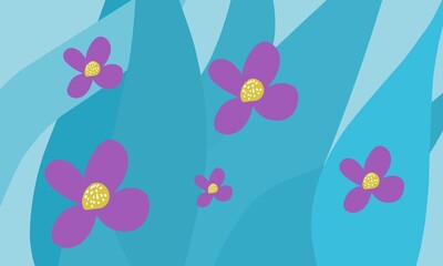 Vector graphic design illustration, wavy background with purple flowers, suitable for children's book covers, etc.