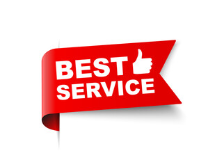 Red vector illustration banner best service with thumbs up.