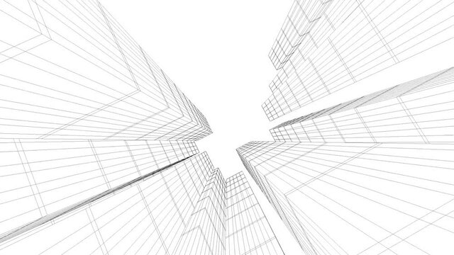 Architecture building construction. Linear 3D view. Concept sketch background.