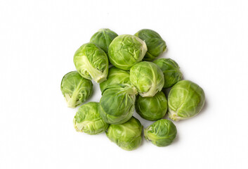 Green fresh brussels sprouts on the white background