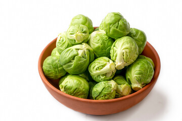 Green fresh brussels sprouts on the white background
