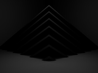 3D abstract geometric black background.