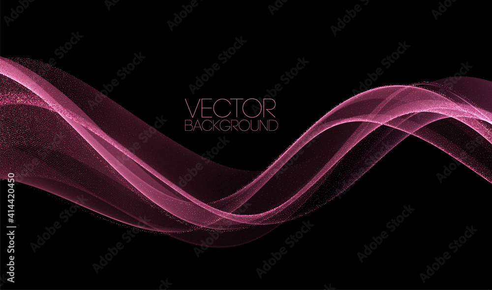Poster Abstract shiny color rose gold wave design element with glitter effect on dark background.