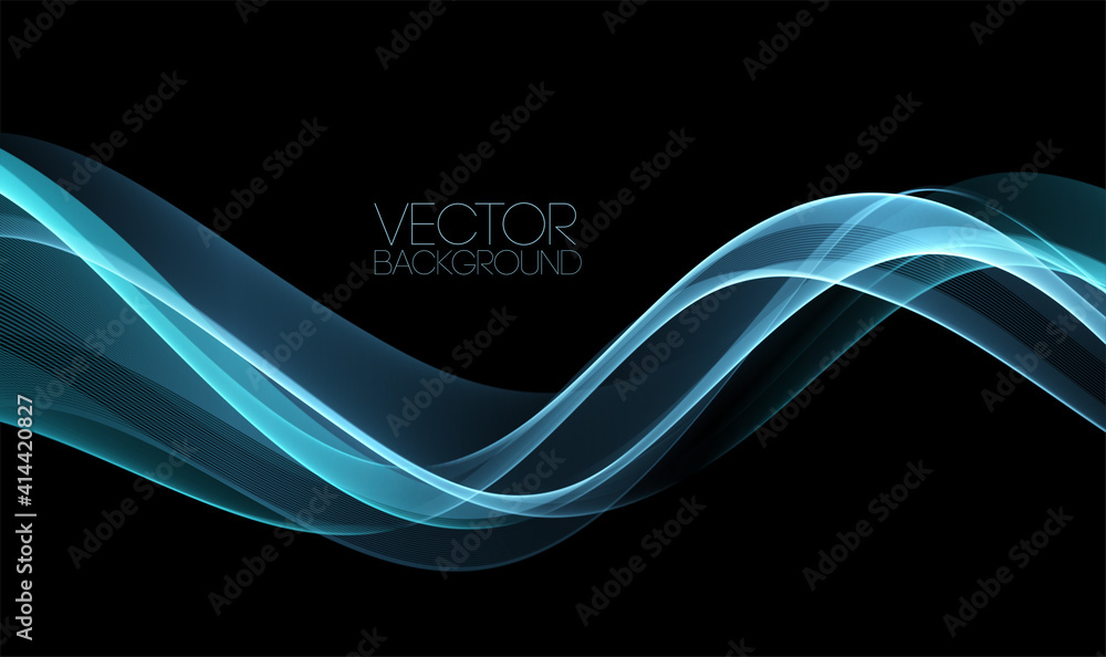 Aufkleber Vector Abstract shiny color blue wave design element on dark background. Science design