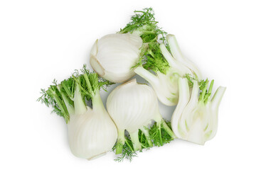 fresh fennel bulb isolated on white background with clipping path and full depth of field. Top view. Flat lay