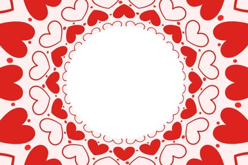 red hearts pattern on white background . frame