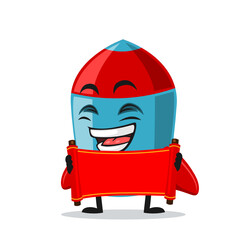 vector illustration of rocket character or mascot holding blank wooden