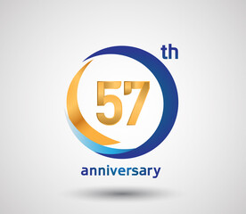 57 anniversary design with blue and golden circle isolated on white background can be use for invitation and special celebration moment