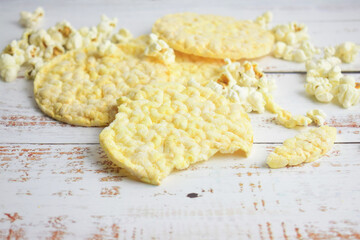 Corn pancakes, in a circular shape.
Space for text or idea.