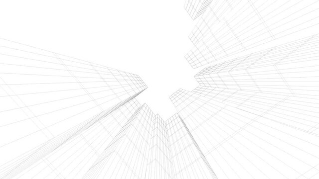 Architecture building construction. Linear 3D view. Concept sketch background.