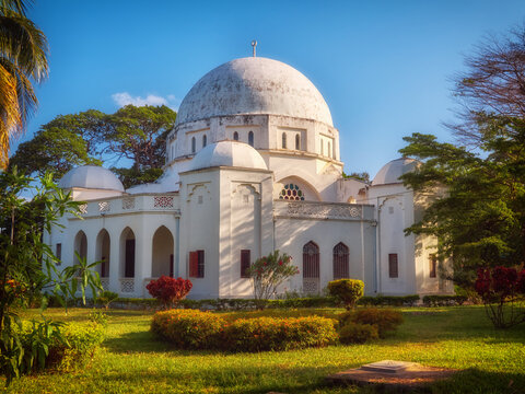Sidet view to Peace Memorial Museum, Beit el Amani, during sunset. Stone Town, Zanzibar, Tanzania.