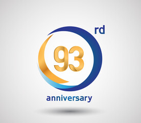 93 anniversary design with blue and golden circle isolated on white background can be use for invitation and special celebration moment