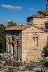Fototapeta premium Church of Holy Apostles (Holy Apostles of Solaki, X century), located in Ancient Agora of Athens. Agora of Athens - archaeological site located beneath northwest slope of Acropolis. Athens, Greece.