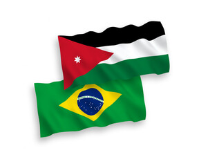 National vector fabric wave flags of Brazil and Hashemite Kingdom of Jordan isolated on white background. 1 to 2 proportion.