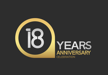18 years anniversary celebration simple design with golden circle and silver color combination can be use for greeting card, invitation and special celebration event
