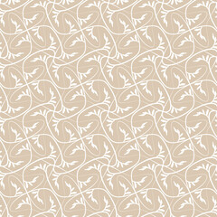 Vintage seamless beige floral pattern with hand drawn linear branches and silhouette leaves and buds. Vector illustration for wallpaper and fashion fabric.