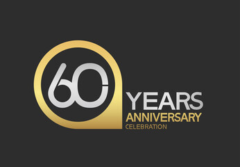 60 years anniversary celebration simple design with golden circle and silver color combination can be use for greeting card, invitation and special celebration event
