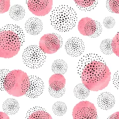  Seamless dotted pattern with pink watercolor circles. Vector abstract background © Afanasia