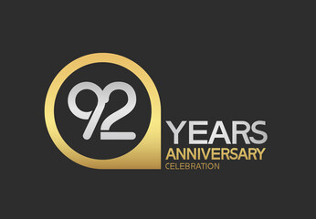 92 years anniversary celebration simple design with golden circle and silver color combination can be use for greeting card, invitation and special celebration event