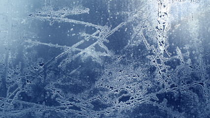 Frost pattern on the glass. Winter photo. Freezing