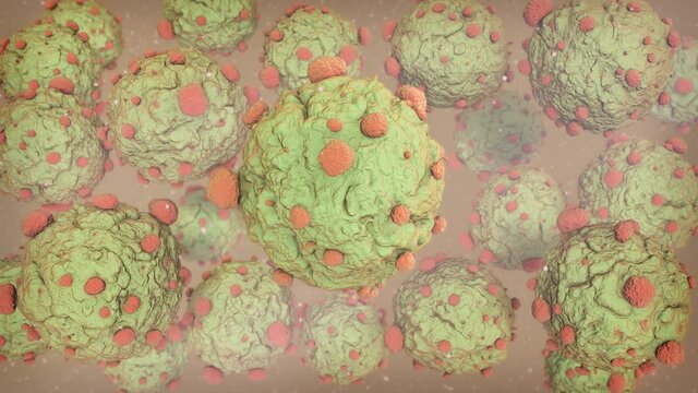 Cancer Cells Under The Microscope. Cancer Cells flow animation.