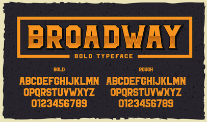 A bold sans-serif font in 2 styles regular and grunge. This font can be used for emblems or headlines, as well as for many other uses. 