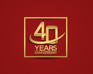 40 years anniversary with square and swoosh golden color isolated on red background can be use for special celebration moment