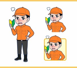 Young man in orange work clothes
