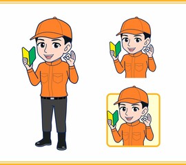 Young man in orange work clothes