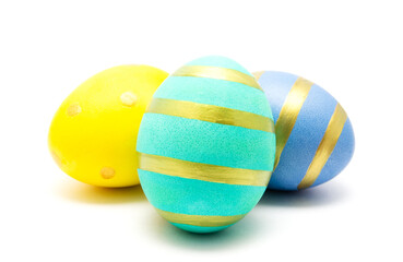 Colorful handmade painted easter eggs isolated on a white background