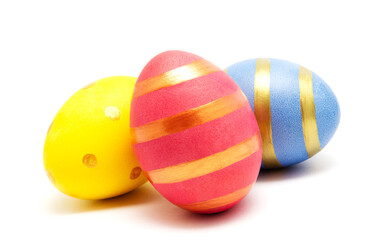 Colorful handmade painted easter eggs isolated on a white background