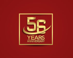 56 years anniversary with square and swoosh golden color isolated on red background can be use for special celebration moment