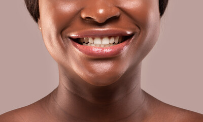 Closeup Portrait Of Beautiful African American Woman With Perfect Smile