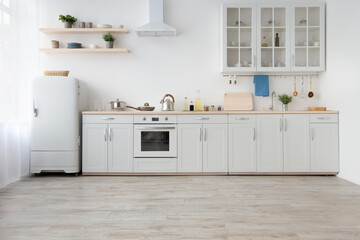 Light kitchen in daylight, simply, minimalist scandinavian interior