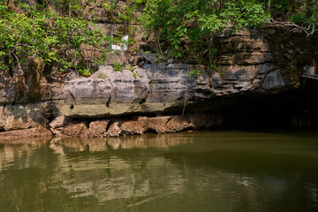 Naklejka na ściany i meble Crocodile cave on langkawi island. Tourist point, rock in the form of a crocodile's head