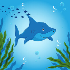 Cartoon Shark underwater. Vector illustration