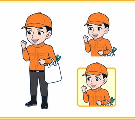 Young man in orange work clothes