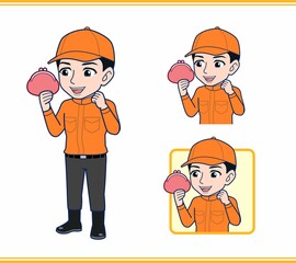 Young man in orange work clothes