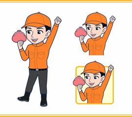 Young man in orange work clothes
