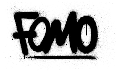 graffiti fomo abbreviation sprayed in black over white