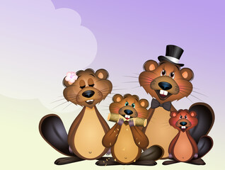 Obraz na płótnie Canvas illustration of funny marmots family