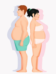 illustration of overweight man and woman