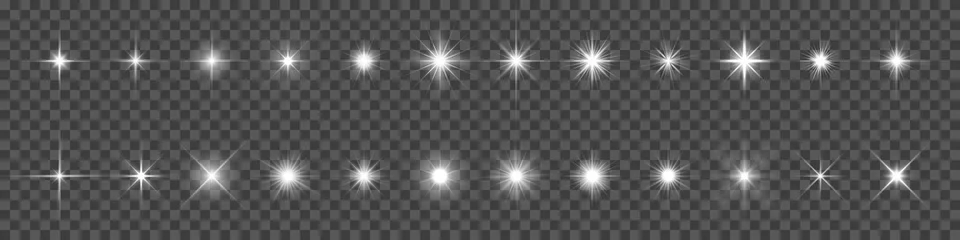 Fotobehang Sparkling star, vector glowing star light effect. Glitter magic star sparks on transparent background. © Ron Dale