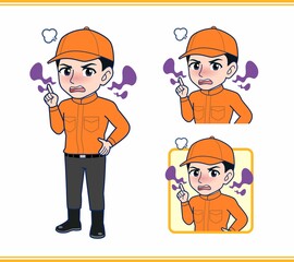 Young man in orange work clothes